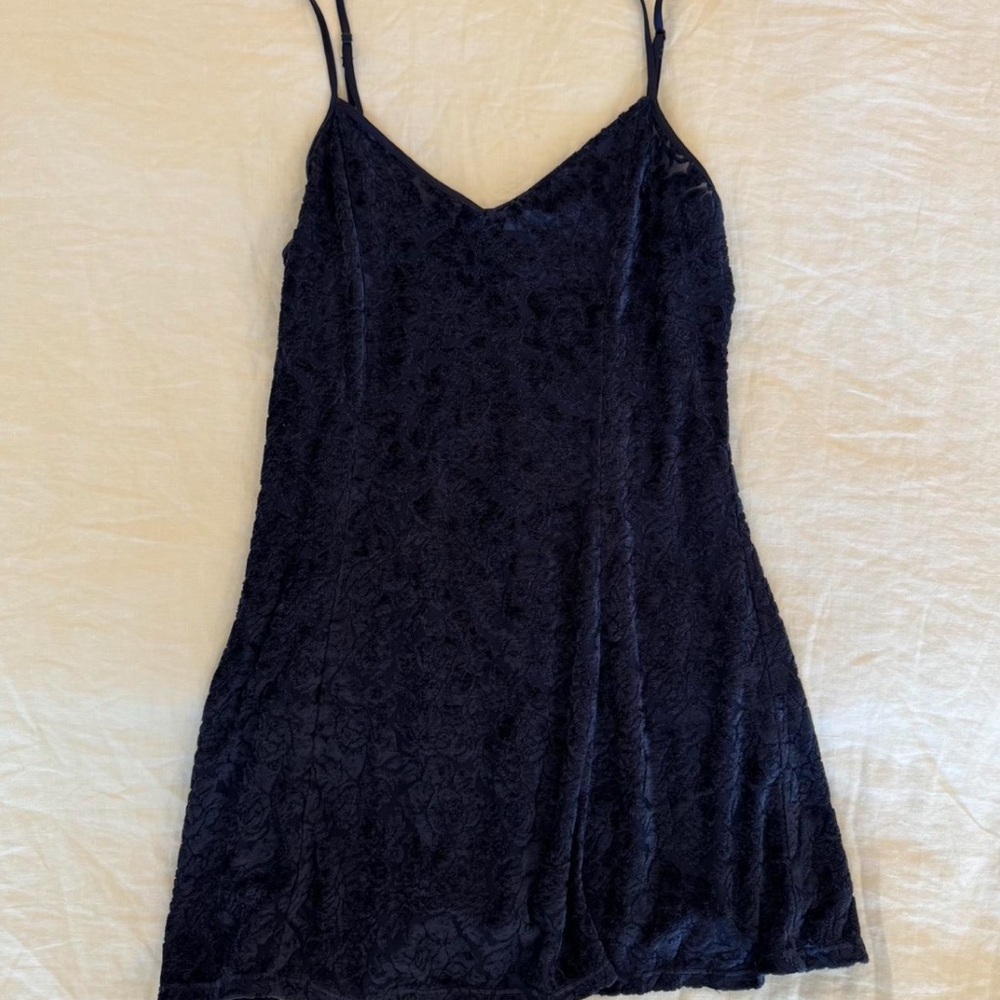 Victoria's Secret Navy Blue Velvet Lace Slip Mini Dress